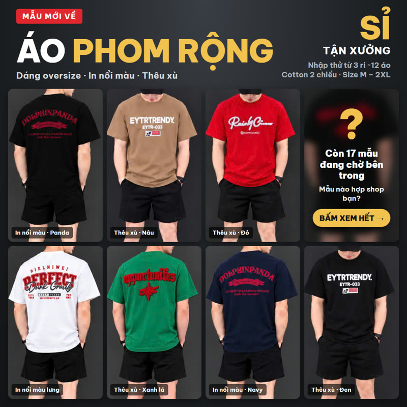 Áo phom rộng nam giá sỉ – mẫu mới về tại xưởng Hoàng Hưng
