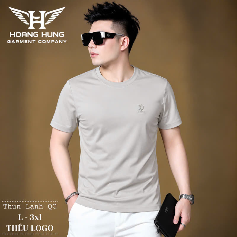 Áo cổ tròn thêu logo – be sỉ tại xưởng Hoàng Hưng
