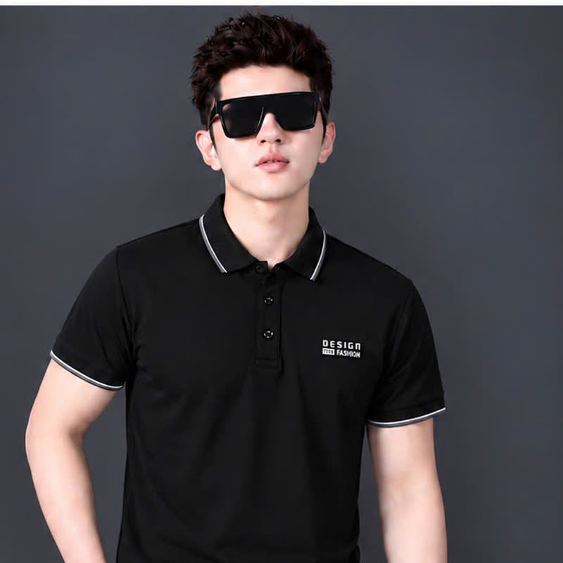 Áo polo viền cổ logo ép – đen sỉ tại xưởng Hoàng Hưng