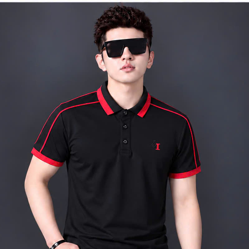 Áo polo viền tay – đen đỏ sỉ tại xưởng Hoàng Hưng
