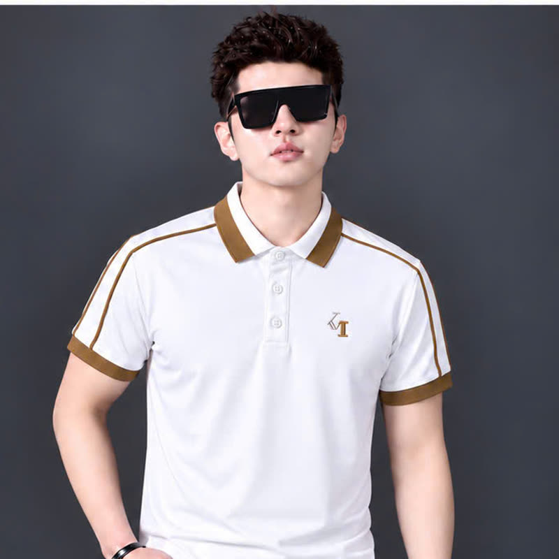 Áo polo viền tay – trắng nâu sỉ tại xưởng Hoàng Hưng