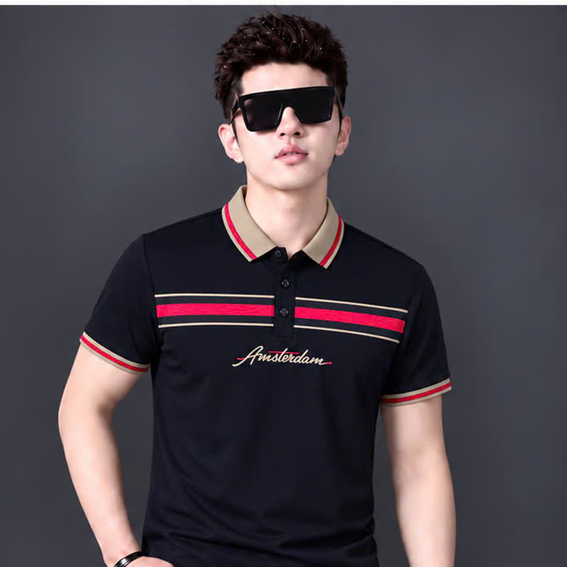 Áo polo phối dây thêu – navy sỉ tại xưởng Hoàng Hưng