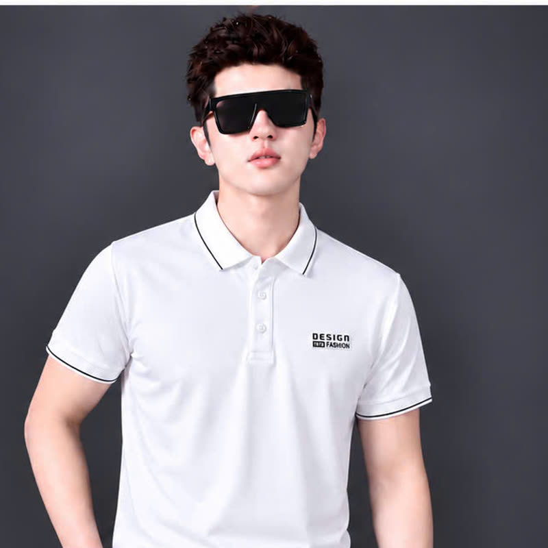 Áo polo viền cổ logo ép – trắng sỉ tại xưởng Hoàng Hưng