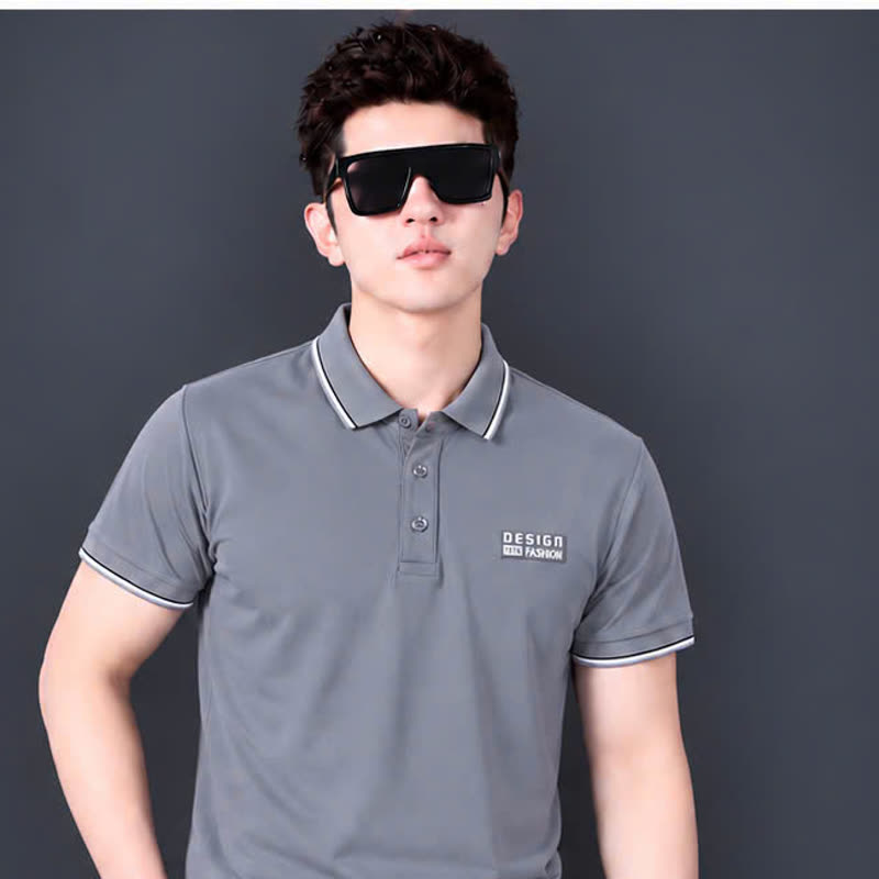 Áo polo viền cổ logo ép – xám đậm sỉ tại xưởng Hoàng Hưng