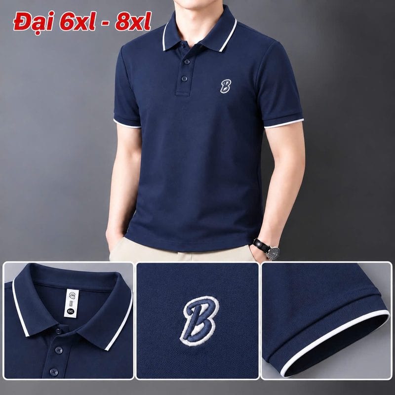 Áo polo size đại thêu logo chữ B nổi ngực trái – xanh than sỉ tại xưởng Hoàng Hưng