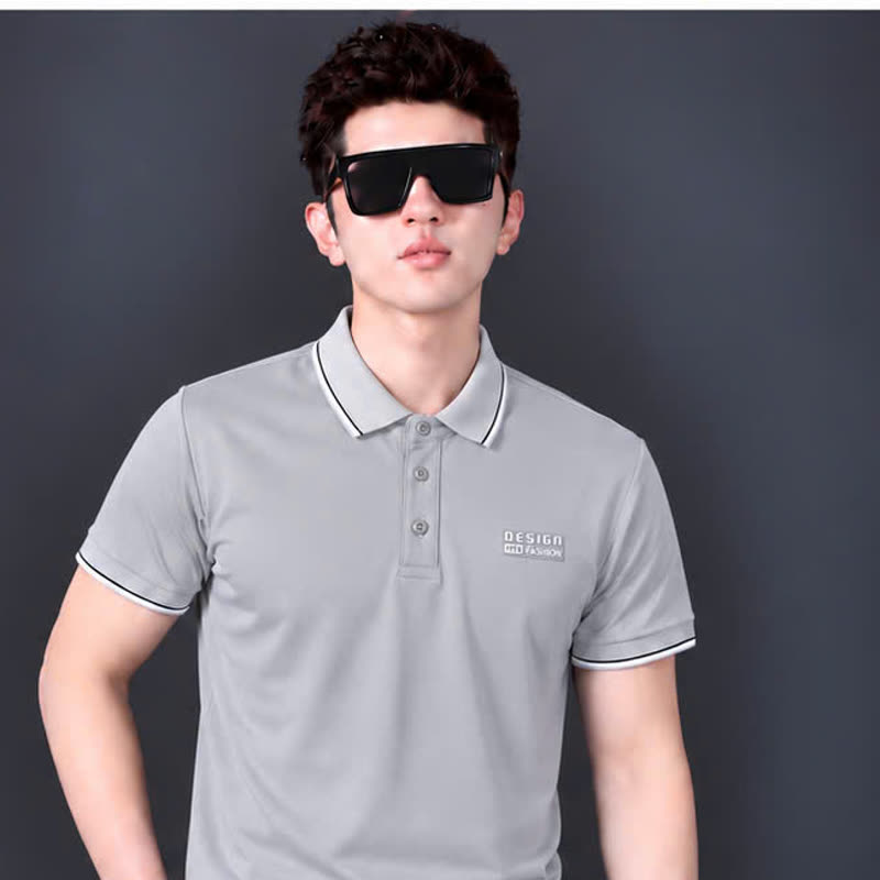 Áo polo viền cổ logo ép – xám sỉ tại xưởng Hoàng Hưng
